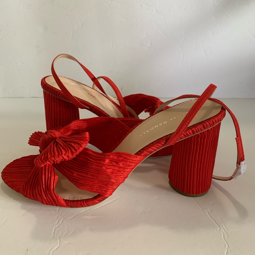 NWOB Loeffler Randall Camellia Red Pleated Bow Heels Sandals 10 $395 Authentic